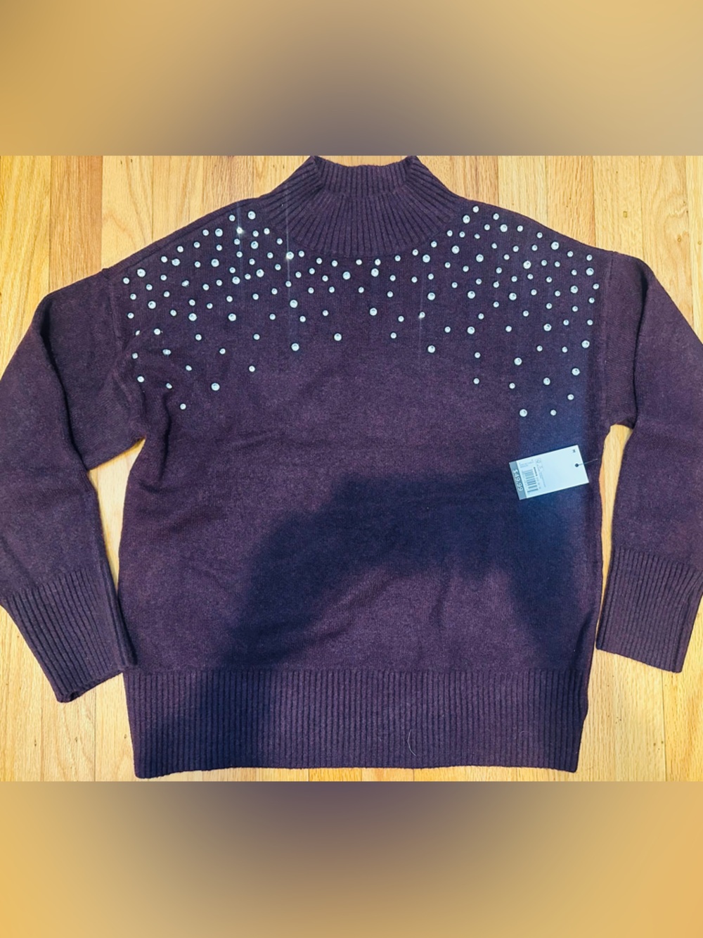 🎉NWT🎉 Nine West Women's Purple Mock Neck Sweater with Pearl Studs